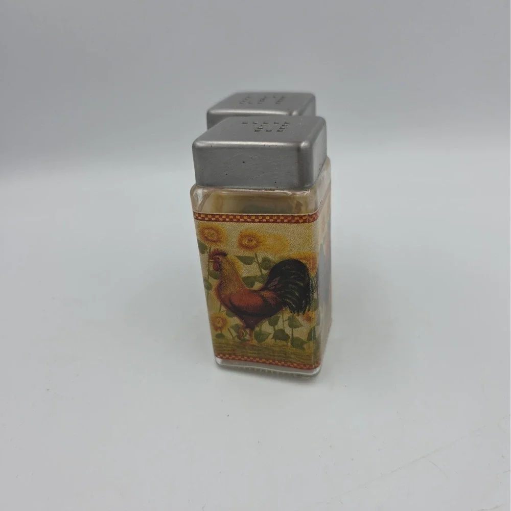 Grant Howard Rooster Glass Salt Pepper Shakers Farmhouse Sunflowers Cottagecore